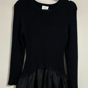 RIBBED SWEATER COMBINATION BUBBLE SKIRT DRESS